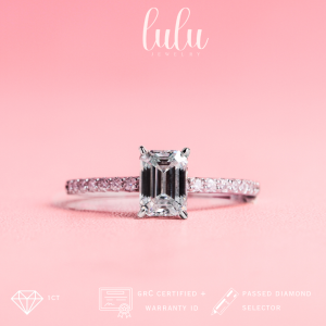 Lulu Moissanite Jewelry - Perhiasan Wanita Cincin Berlian Moissanite 2 Carat Lapis Emas 18K - New Diana Emerald Shaped Moissanite Ring 1CT/2CT/3CT Sertifikat GRA