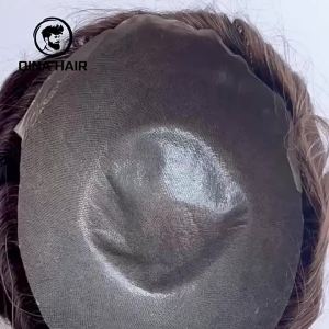 V needle 0.02mm-0.04mm Durable Men Toupee Breathable Male Wigs 100% Human Hair Systems Natural Wig 6" Hair Invisible Hairline Replacement Natural Looking Straight
