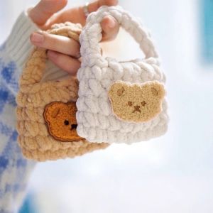 Knit Pouch Crochet Bag Earphones Storage Bag Cute Beer Headphone Holder Case Portable Headset Covers Woven Earphone Accessory