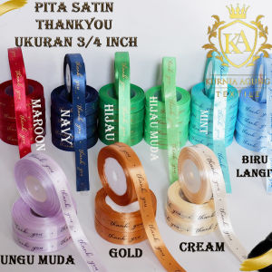 Pita Satin Tulisan Thank You 2cm Pita Kado hampers souvenir ukuran 3/4 inch Meter Per 10 Meter dan Roll