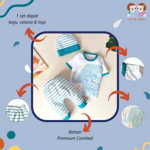 Klik Mds Baju Bayi Laki-laki Setelan Anak Atasan dan Celana Happy Lion Free Topi 1 Ukuran Usia 0-9 Bulan