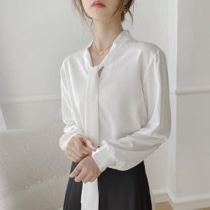 Blouse For Women Long Sleeve Plus Size Shirt Bow Tie Chiffon Top
