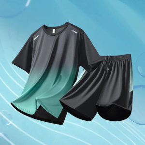 Mens quick-drying fitness suit mens ice silk sportswear suit short-sleeved T-shirt running shorts