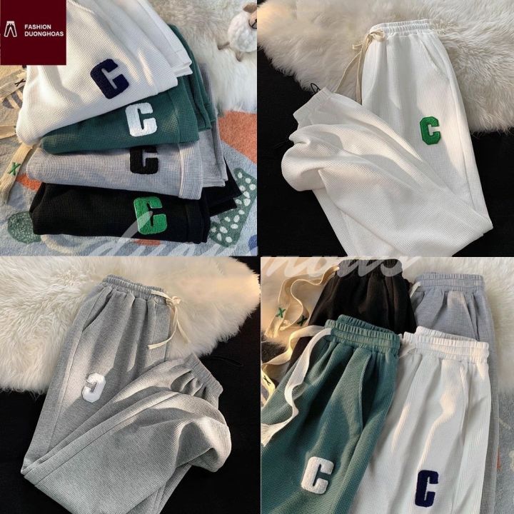 Quần Jogger Tổ ong Chữ C - Quần ống rộng bo gấu thể thao unisex dày dặn ...