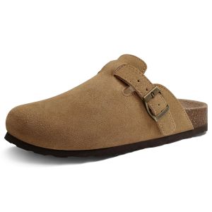 Comwarm Fashion Clogs Slippers For Women Men Cork Mules Soft Suede Clogs Flats Slippers Outdoor Beach Slippers With Arch Support