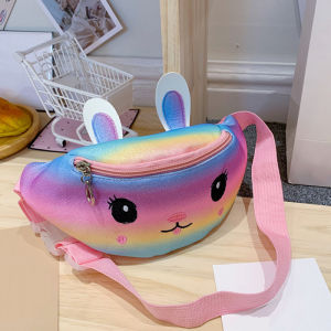 Childrens Fanny Pack Cute Rabbit Mobile Phone Bag Belt Gradient Color Chest Bag Cartoon Coin Purse Travel Chest Pack Girls Waist Bag