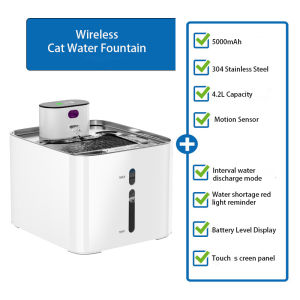 Wireless Pet water Fountain 4.2L Cat for Dog Water Dispenser Automatic Sensor Rechargeable Cat Water Fountain No Pump Design