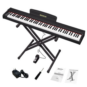 WENCAI 88-Key Portable Digital Piano Complete Set: Fully Sensitive touch piano Keyboard for Beginners (with Stand/ Pedal)