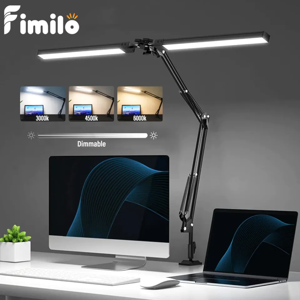 LED Desk Lamp with Clip Folding Metal Long Swing Arm Table Lamp