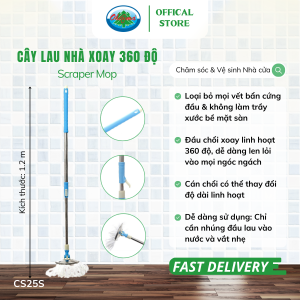 Cây Chổi Lau Nhà Xoay Tròn 360 Độ Tự Vắt Tay Ohiama Scraper Mop CS25S | Dụng cụ Vệ sinh Nhà cửa