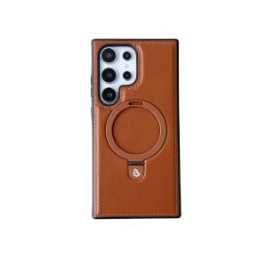 For Samsung Galaxy S25 S24 S23 S22 Plus Ultra Matel Bracket Case Hight Quality Plating Leather Camera Protection Phone Cover For Samsung Galaxy S25Ultra S24Ultra S23 S22 Ultra Plus Wireless Charging Leather Case With Ring Holder Stand