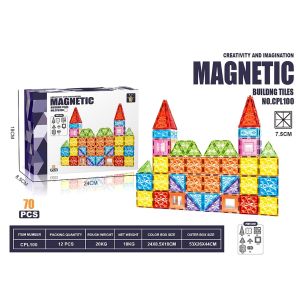 70pcs Colorful Magnetic Tiles Building Blocks Diamond Surface 7.5CM x 7.5CM STEM Mainan Edukasi Gift