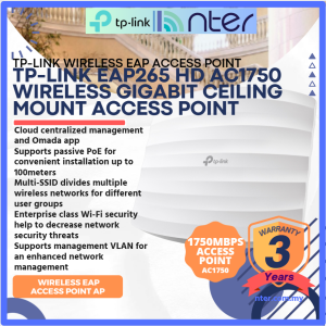 TP-LINK Tplink EAP265 AC1750 Ceiling Mount Dual Band 2.4GHz 5GHz Wifi Access Point 500 Device POE 48V 0.5A EAP265 HD