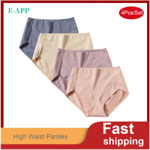 4Pcs M-3XL Womens Cotton Panties Female High Waist Underpants Comfort Plus Size Briefs Underwear