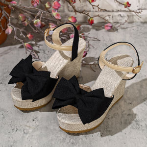 [Free Shipping] 2026 Bow-Knot Wedge Sandals WomenS Summer New Collection Plus-Size Thick-Soled Platform Roman Sandals In Stock
