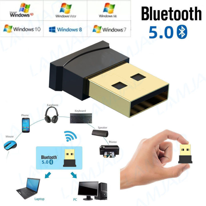 ตัวรับสัญญาณบลูทูธ 5.0 Mini USB Bluetooth V5.0 สีดำ 2 in 1 Bluetooth