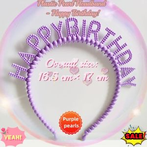 Good luck befalls! Happy Birthday Headband (Letters) Delicate Pearl Diamond Headband Glitter Headband Plastic Pearl Headband Birthday Gift Decoration Headband