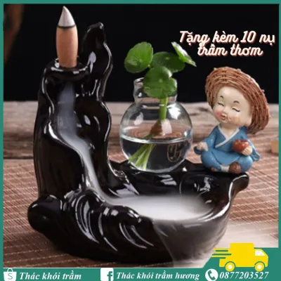 Thác khói trầm hương Mẫu Chú Tiểu Xanh thác khói đốt nụ trầm hương Tặng kèm 10 nụ trầm