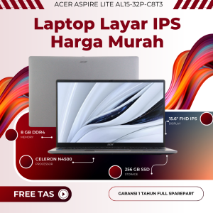 Laptop Acer N4500 - RAM 8GB - SSD 256GB - 15.6" IPS FHD - Steel Grey - Laptop Sekolah Murah - Windows 11 Pro & Office - Garansi 1 Tahun - Acer Aspire Lite AL15-32P-C8T3