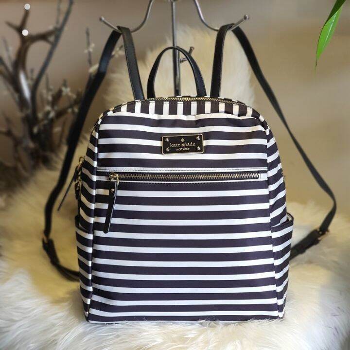 Kate spade black and white striped backpack hotsell