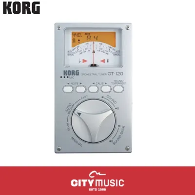 Korg OT-120 Chromatic Orchestral Tuner with 8-octave Range VU-style Meter Multiple Temperaments and Auto Mode