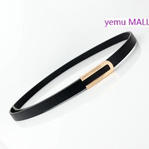 yemu MALL เข็มขัดคาดเอวสำหรับผู้หญิงเข็มขัดหนัง PU แบบมินิมอลแบบมีหัวเข็มขัด