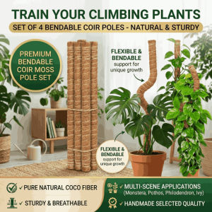 30/70/100/120cm Bendable Coco Coir Moss Pole Shaped Plant Cage Climbing Pole Handmade Coco Palm Sticks Plant Support Extension