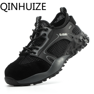 QINHUIZE new breathable safety shoes mens anti-smashing anti-puncture steel head protective mesh work safety boots