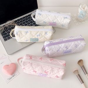 JAYQQ Bowknot Pencil Case Portable Large Capacity Pen Bag Korean Style Polka Dot Stationery Organizer Gift