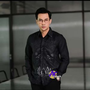 KEMEJA BATIK PRIA LENGAN PANJANG BATIK PRIA MURAH TERBARU SIZE M L XL XXL KEMEJA BATIK MOTIF GAJAH MADA HITAM