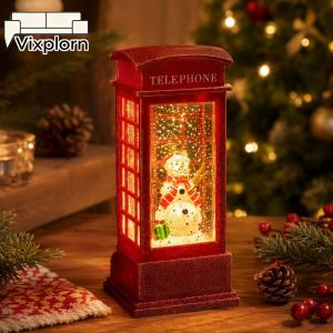 Vixplorn Christmas Snow Globe Lantern Retro Handheld Wind Lamp Snowman Night Light Festive Home Decor