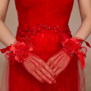 DRESSPLUS Korean Retro Mesh Sun Protection Bridal Women Hand Sleeve Flower Wedding gloves Lace Mittens