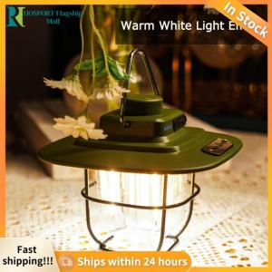 【HFM】 LED Camping Lantern Vintage Portable Hanging Tent Lamp Stepless Dimming Waterproof IPX4 Rechargeable for Outdoors for Hiking Camp for Home