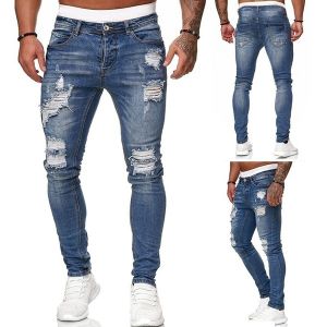 BATY Ripped Jeans Men Skinny Slim Fit Elastic Denim Jogger Jeans New Style Pants for Men Straight Frayed Stretch Trousers Mens Casual Pants 牛仔裤男