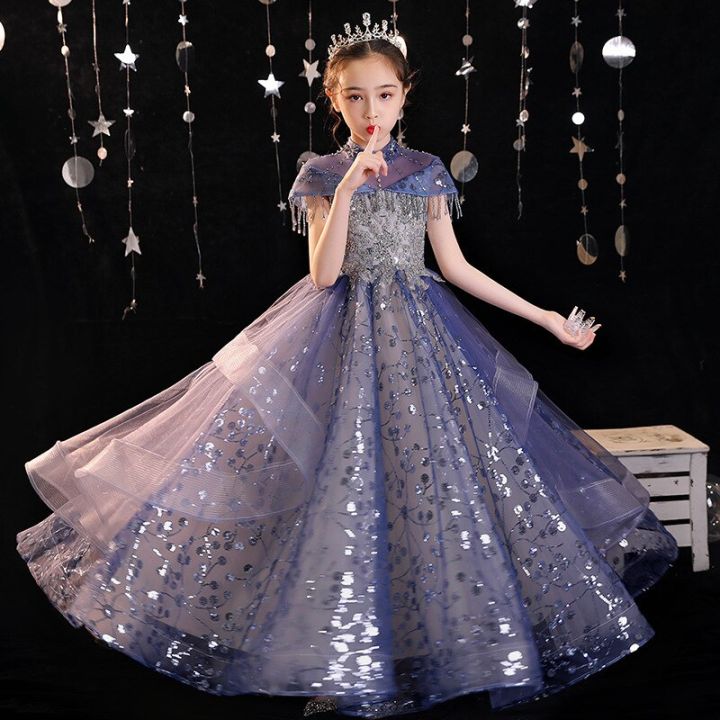 Beaded Sequins embroidery Kids Dresses For Bridesmaid Wedding Dress  Children Pageant Gown Girls Party PrincessTulle Baby dress