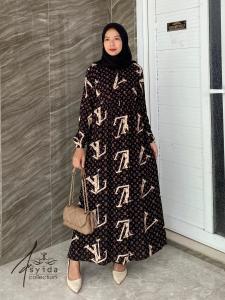 Gamis Midi Dress Motif Isabel | Midi Dress Wanita Motif bunga kecil /Dress Salur Midi Daily Rayon Premium