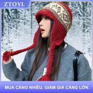 【ZTOYL】 Cổ Điển Jacquard Dệt Kim Mũ Ấm Cho Phụ Nữ Tai Bảo Vệ Ấm Hơn Beanies Skullies Windproof Áo Thun Mũ