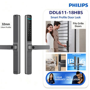 PHILIPS HOME ACCESS 611‑18HBS | Lever Smart Lock Designed for Grille Door Lock Slim Body Dual Fingerprint Free Install 3YEARS Official Warranty IP65