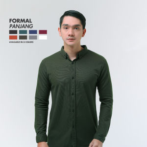 Kemeja panjang pria pique shirt formal motif polos slim fit dewasa bahan katun pique coklat