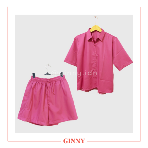 Sophia Set | Comfy Oversized Korean Woman Set | Setelan Nyaman Gaya Korea Kemeja Lengan Pendek Celana Pendek Wanita | GINNY