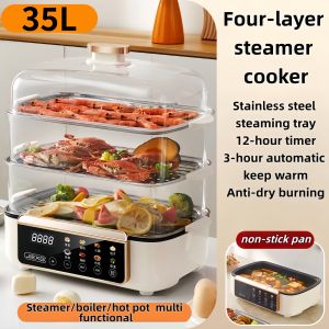 60L big family household four-layer transparent removable easy to clean electric steamer steamer steamer with timer heat preservation intelligent timer Ketuhar kukus 蒸箱