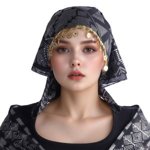DISKAS Floral Print Triangle Headscarf Breathable Polyester Golden Beaded Hijab New Lightweight Elegant Turban Hat Women