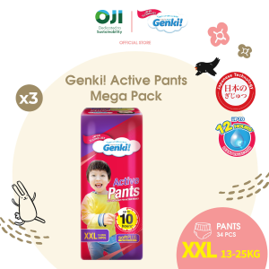 [3 PACKS] Genki! Mega Pants Diapers Baby - Size M (56s)/L (46s)/XL (40s)/XXL (34s x 3 Packs)