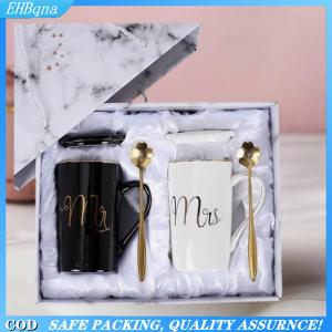 [COD] European Style Ceramic Mugs Creative Coffee Cups Set Wedding Gifts Couple Print Logo Marble Pattern Design