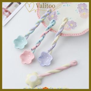 [Valitoo] 1Pc Long Handle Spoon Cute Ice Cream Hand Painted Dessert Spoon with Long Handle Kitchen Tableware Accessories