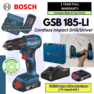 BANSOON BOSCH GSB 185-LI Professional Cordless Combi Impact Drill and Screwdriving. C/w 2 battery 1 charger carrying case & 23pcs accessories. Brushless Motor