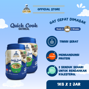 Captain Oats Quick Cook Oatmeal 1kg Jar x 2 bottles  - Expiry Date: 09/04/2027