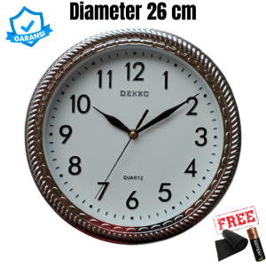 Jam Dinding Murah Bulat Kamar Kantor Ruang Tamu Perak Emas Silver Chrome Gold  Diameter 26cm Dekko