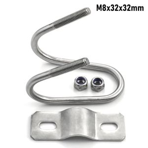 GURUNGMANI 20 25 32 40 50 M8 Double U Cross Clamp Screw Connector Steel Pipe Clamp Galvanized U Bolt Clamp Tube Pipe Fixing