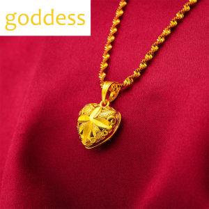 916 gold necklace for women 18k Saudi gold Necklace for Women Peach Heart Heart-shaped Pendant Birthday Present Water Ripple Chain Good Luck Couple Necklace Girlfriend Gift